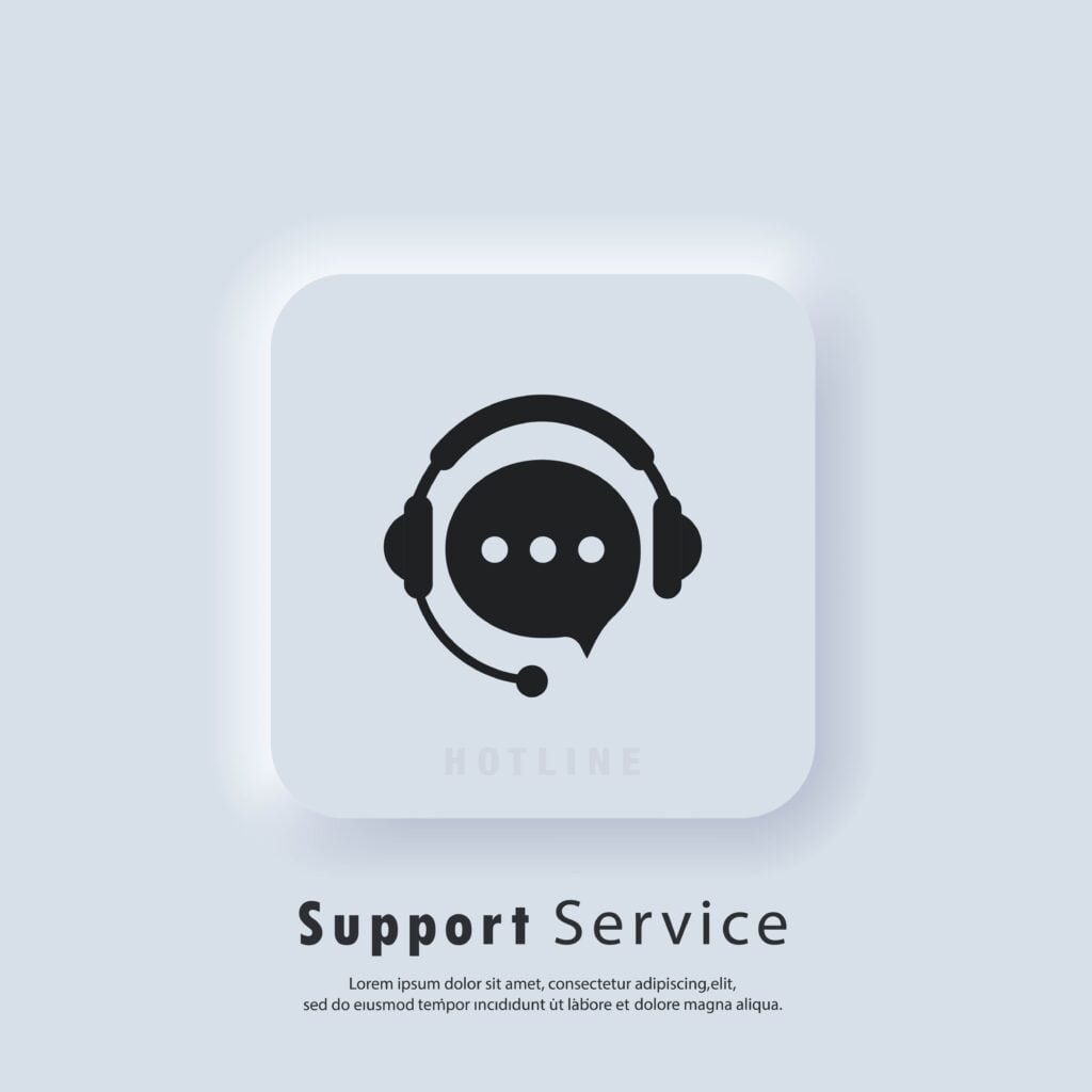 Support service icon. Tech support icon. Call center service. Support assistant. Operator. Vector. UI icon. Neumorphic UI UX white user interface web button.